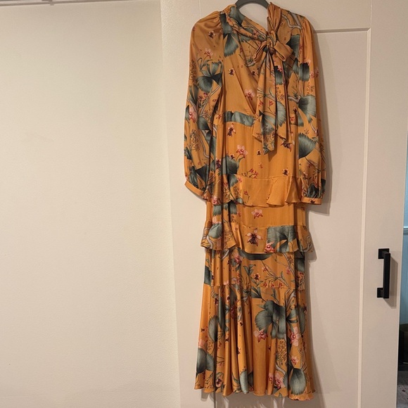 Johanna Ortiz x H&M collab Floral Mustard Yellow Dress with Bow - Picture 4 of 16